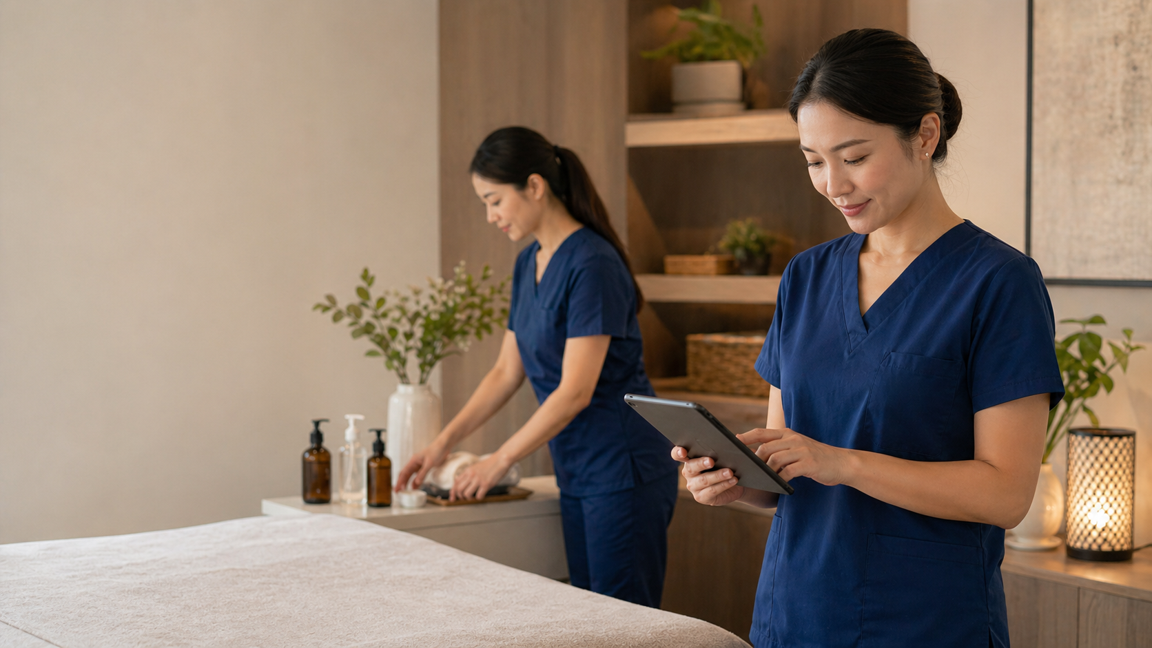 Palmeo Spa team preparing professional mobile massage service