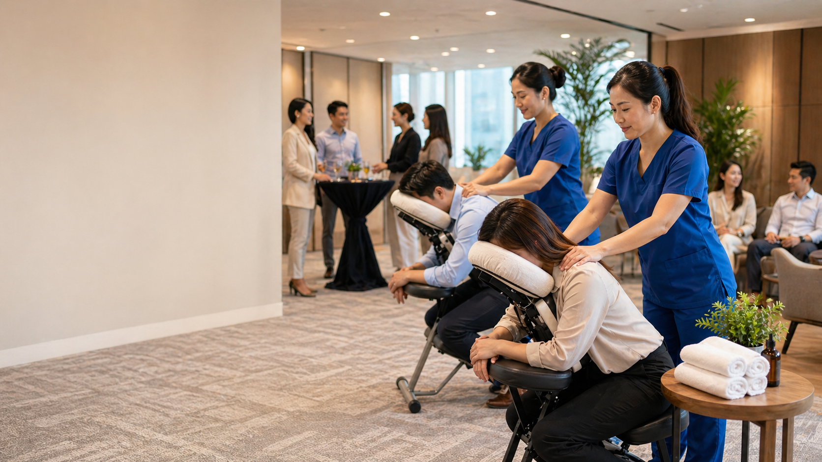 Palmeo Spa Event Wellness massage service for guests at a modern function room