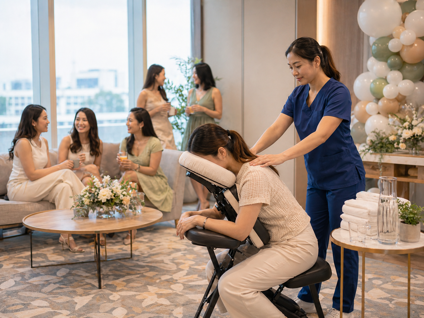 Palmeo Spa Event Wellness chair massage setup for a private celebration