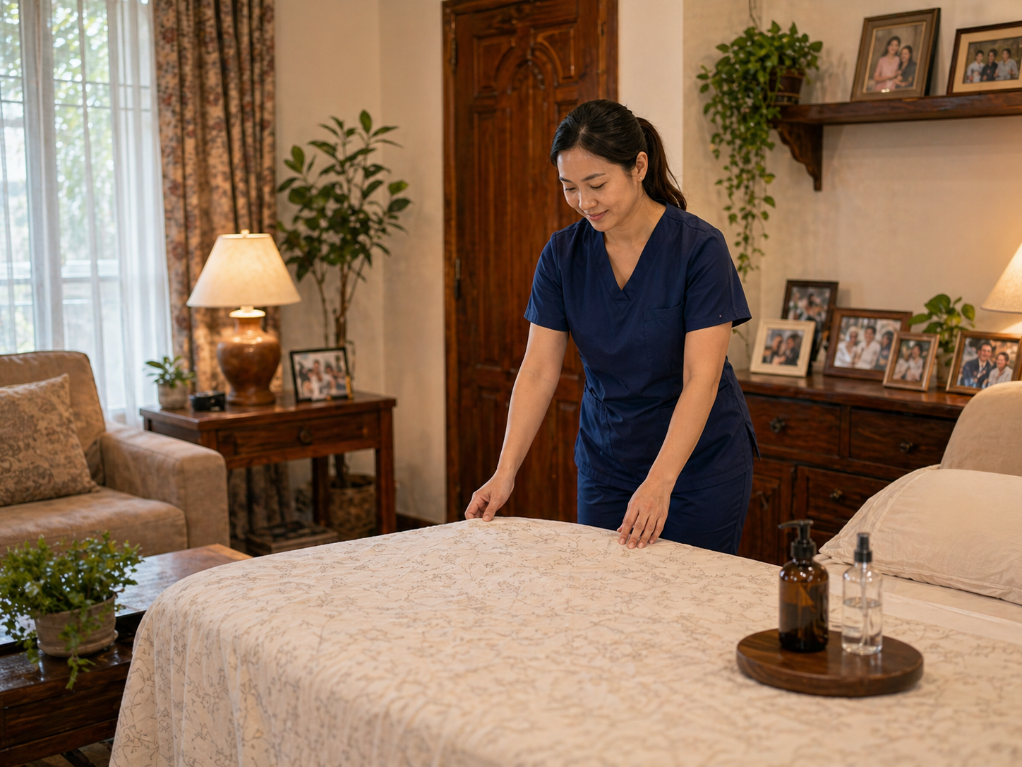 Palmeo Spa home massage service in a warm residential space with oil and alcohol