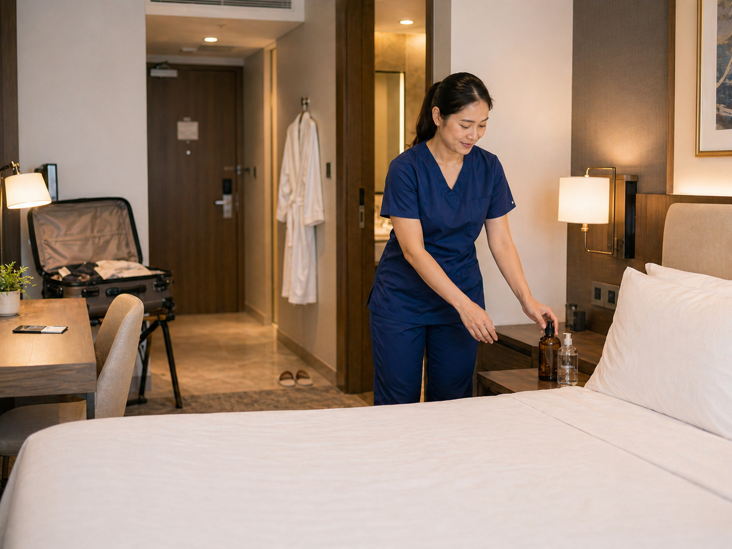 Palmeo Spa hotel room massage service with oil alcohol and travel cues