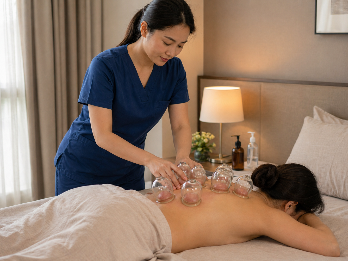 Organic Ventosa home service by Palmeo Spa with ventosa glasses