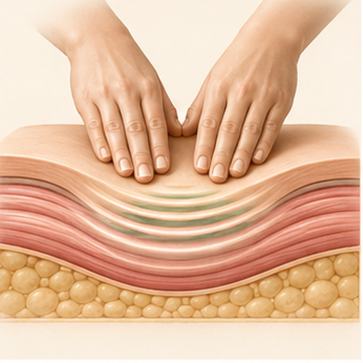 Editorial icon showing how massage works on soft tissue