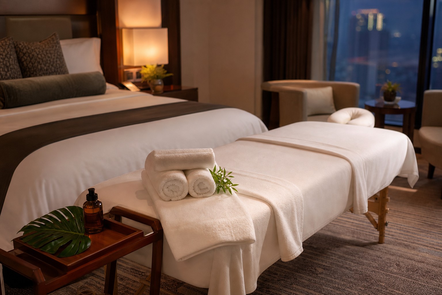 Hotel room massage setup in the Philippines