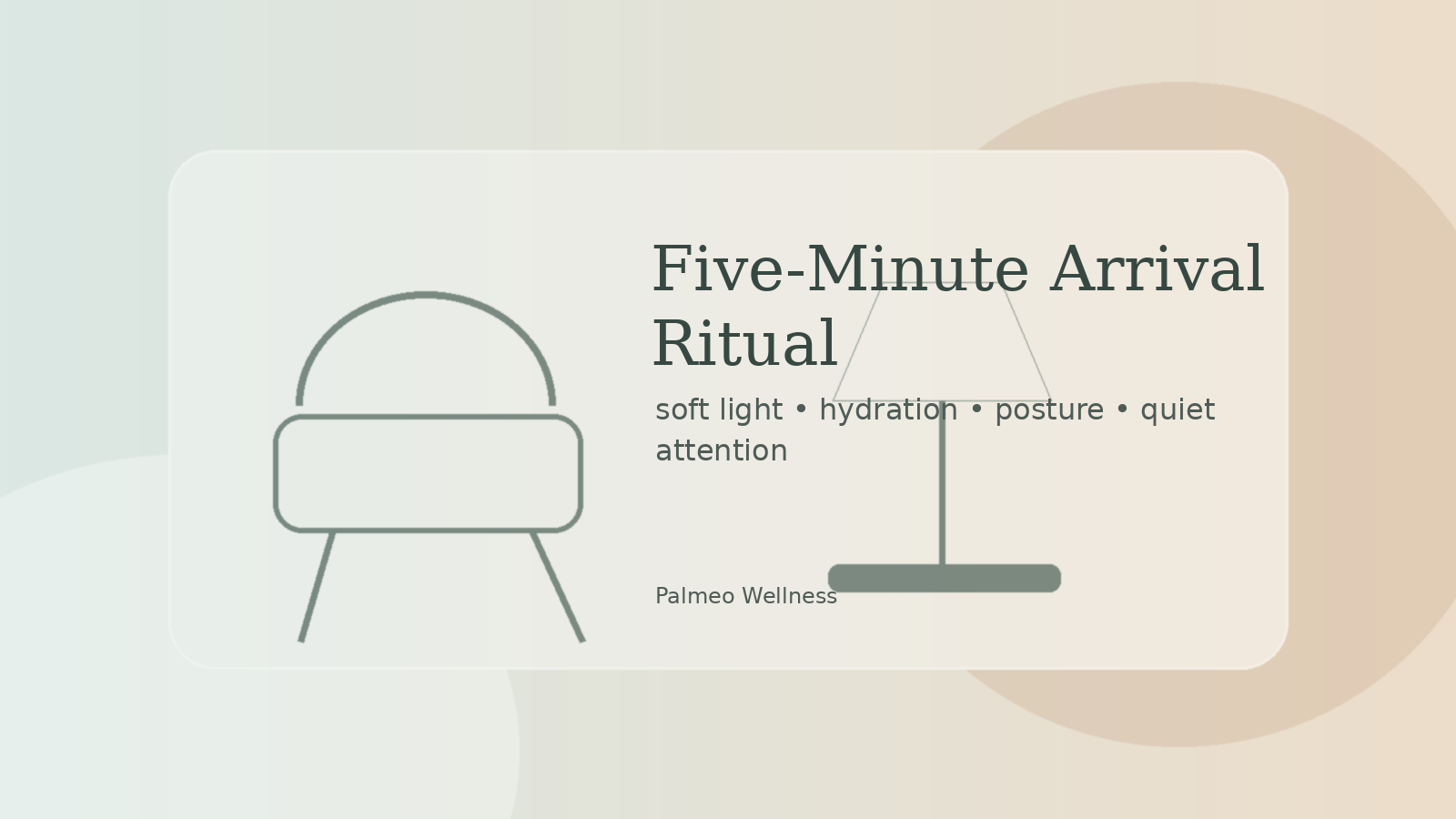 Illustration of a five-minute home relaxation ritual with hydration and calm lighting